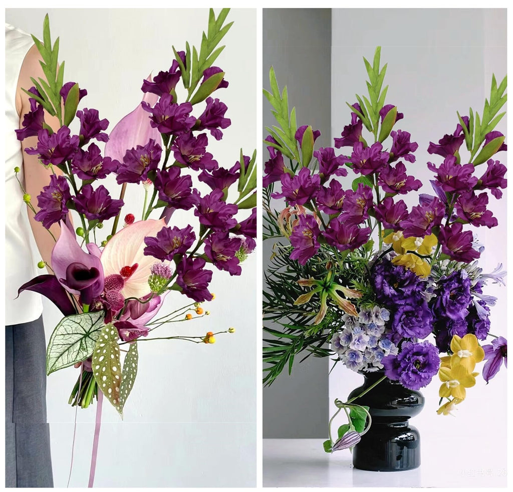 Pack of 6 - Gladiolus Flowers Artificial Orchid Plants Long Silk Flower Stems Vase Table Kitchen Home Garden Party