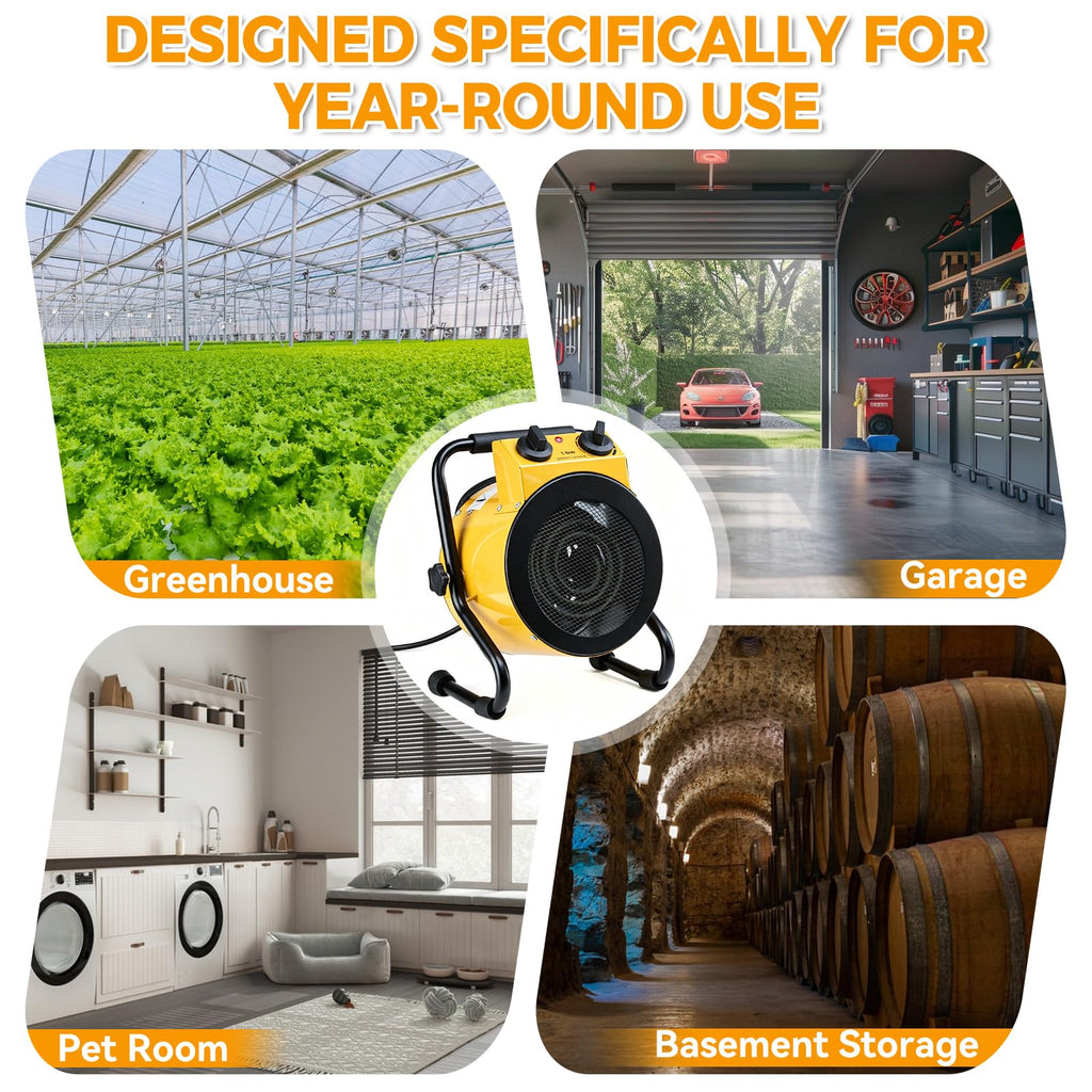 Greenhouse Heater with Thermostat, Electric Outdoor Heater, Yellow