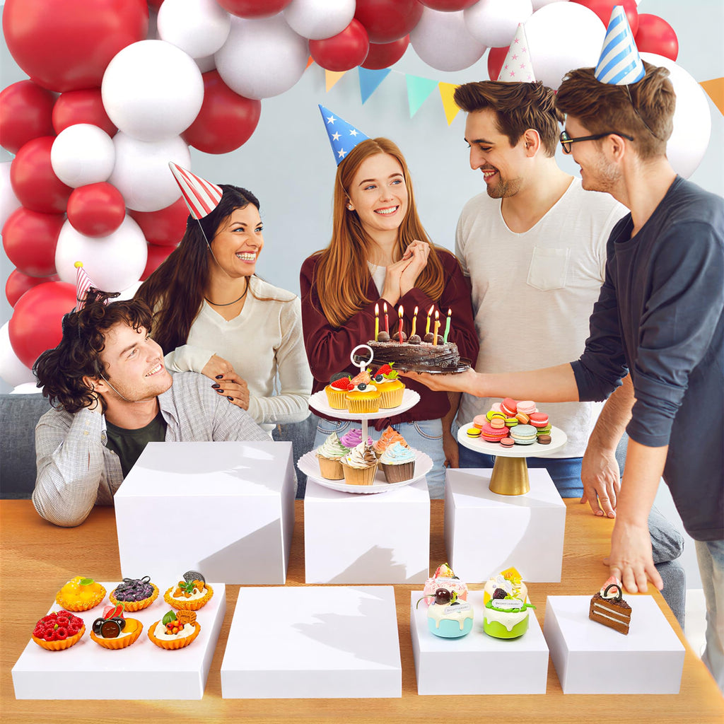 7 Pcs Acrylic Buffet Risers Set - Square Display Stands 6.8" to 12", Clear Cube Boxes for Cakes, Desserts, Jewelry &