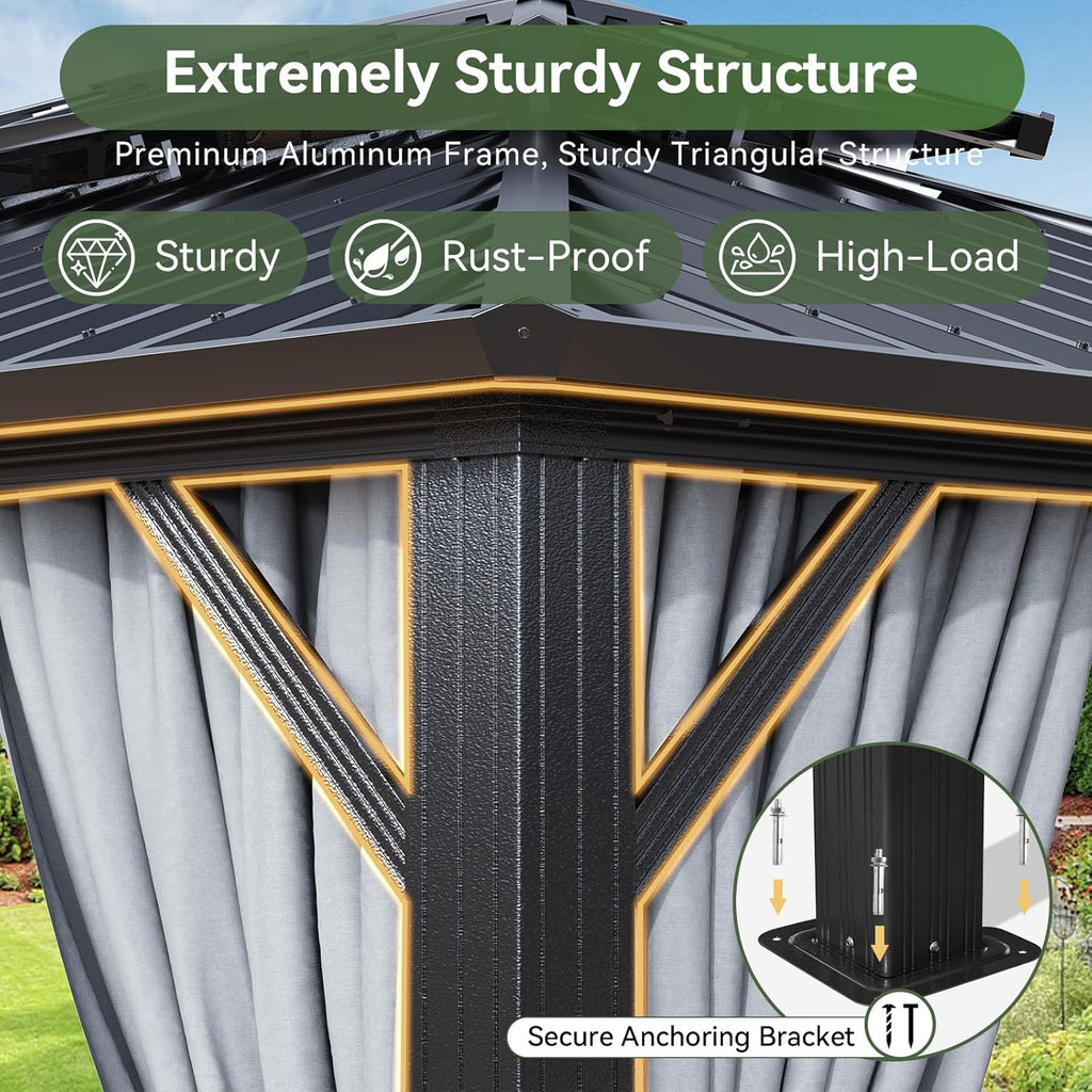 12Ft X 16Ft Hardtop Gazebo, Aluminum Metal Outdoor Gazebo with Breathable Netting and Curtains