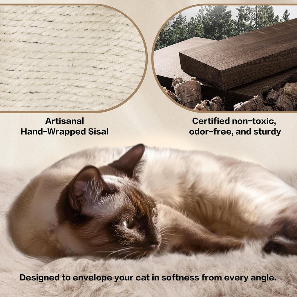 44" Heavy-Duty Stable Natural Wood Cat Tree for Large Cats