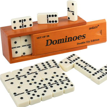 Jumbo Dominoes Set for Adults, Double 6 Domino with Wooden Box - Set of 28