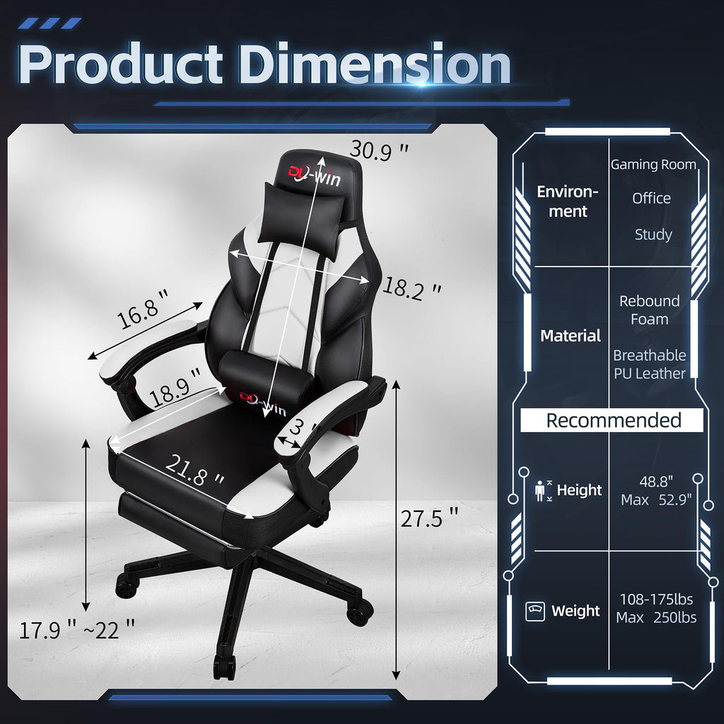 Video Gaming Chair for Adults, Computer Chair with Footrest and Ergonomic High Back, Big and Tall Gamer Chair with