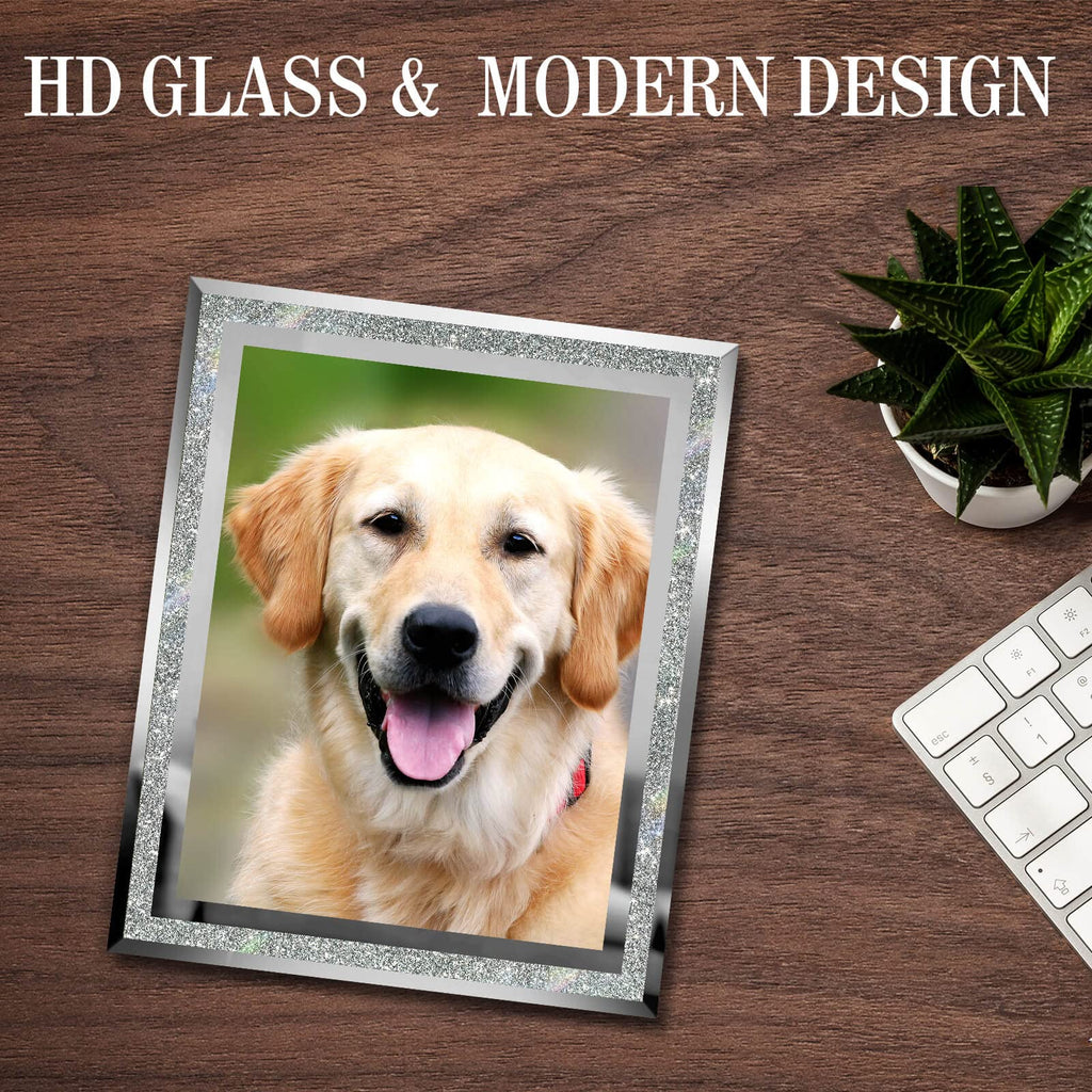 8x10 Picture Frames Silver - Set of 2, Sparkle Real Glass 8 by 10 Photo Frame Mirrored Edge Great Gift, for Tabletop