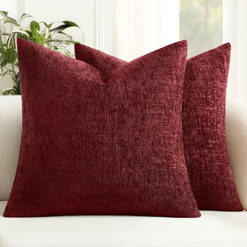Christmas Couch Pillow Covers Textured Chenille 18x18 Burgundy - Set of 2