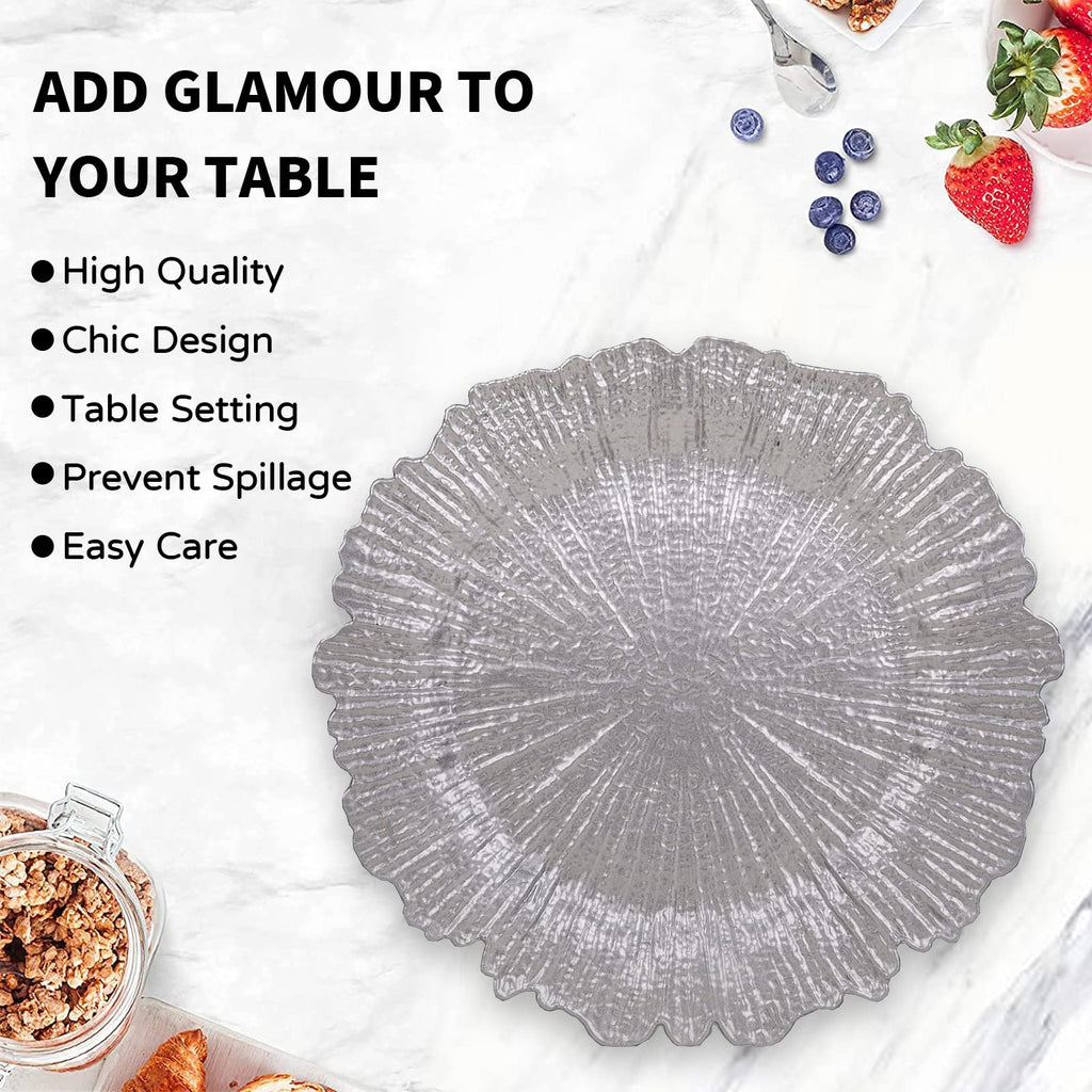 Silver Charger Plates Set of 12, Reef Chargers for Dinner Plates