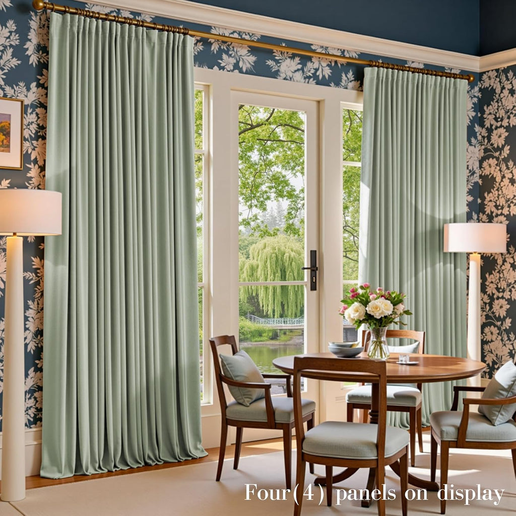 Green Velvet Curtains Blackout Thermal Insulated Curtains 96 Inch Long Window Drapes for Bedroom Living Room Super