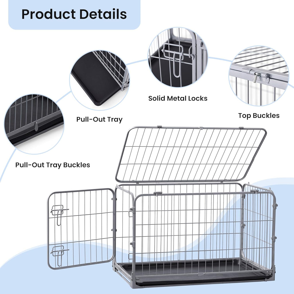 Collapsible Dog Crate for Small Dogs - 30 inch Escape Proof Metal Dog Kennel with Double Door