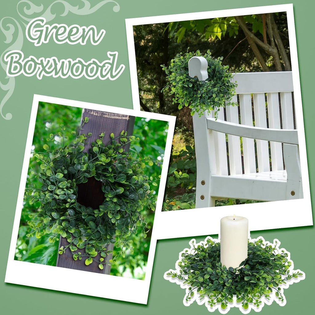Mini Green Boxwood Candle Rings Wreaths Spring Summer Kitchen Cabinet Swags Wreath 3 Inch Wedding Rings Wreaths - Set of 4
