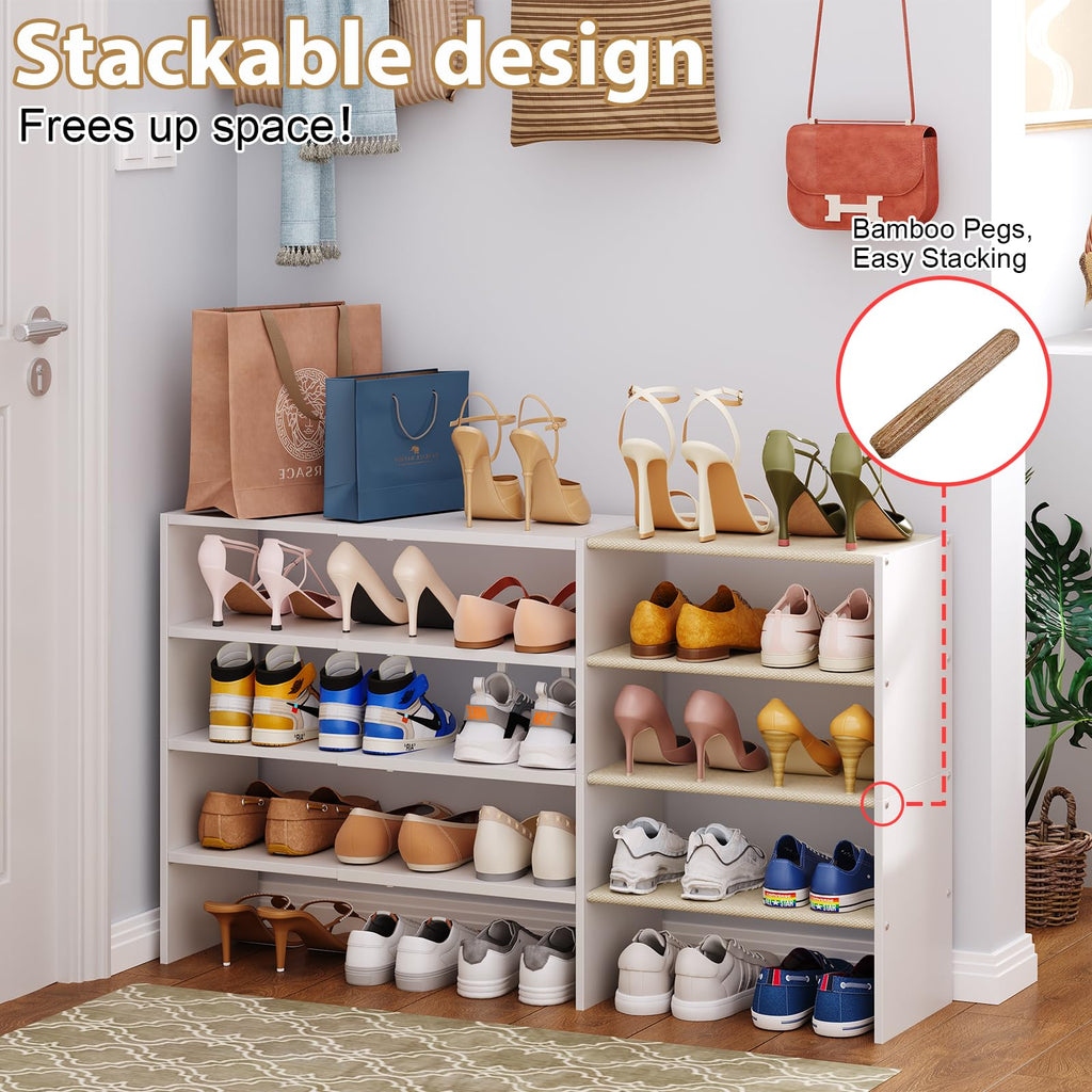 Long White 11.02′′Shoe Rack for Closets, Stackable and Expandable Shoe Organizer, Suitable s, Garages, Storage