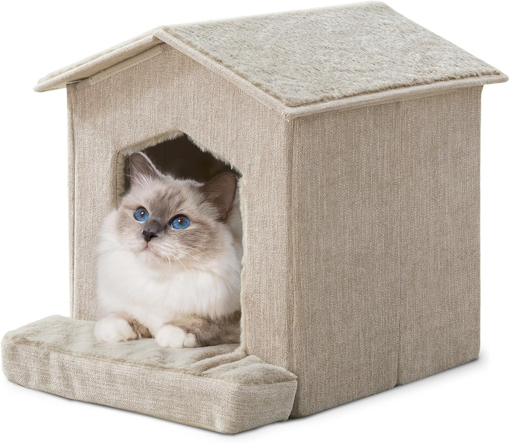 Cat Beds for Indoor Cats,Cat Houses,Cat Cave with Orthopedic Cushion,Foldable Cat Condos,Hideaway,Shelter,Beige Cat