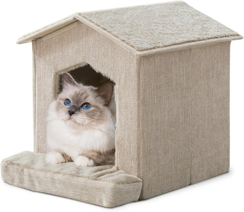 Cat Beds for Indoor Cats,Cat Houses,Cat Cave with Orthopedic Cushion,Foldable Cat Condos,Hideaway,Shelter,Beige Cat