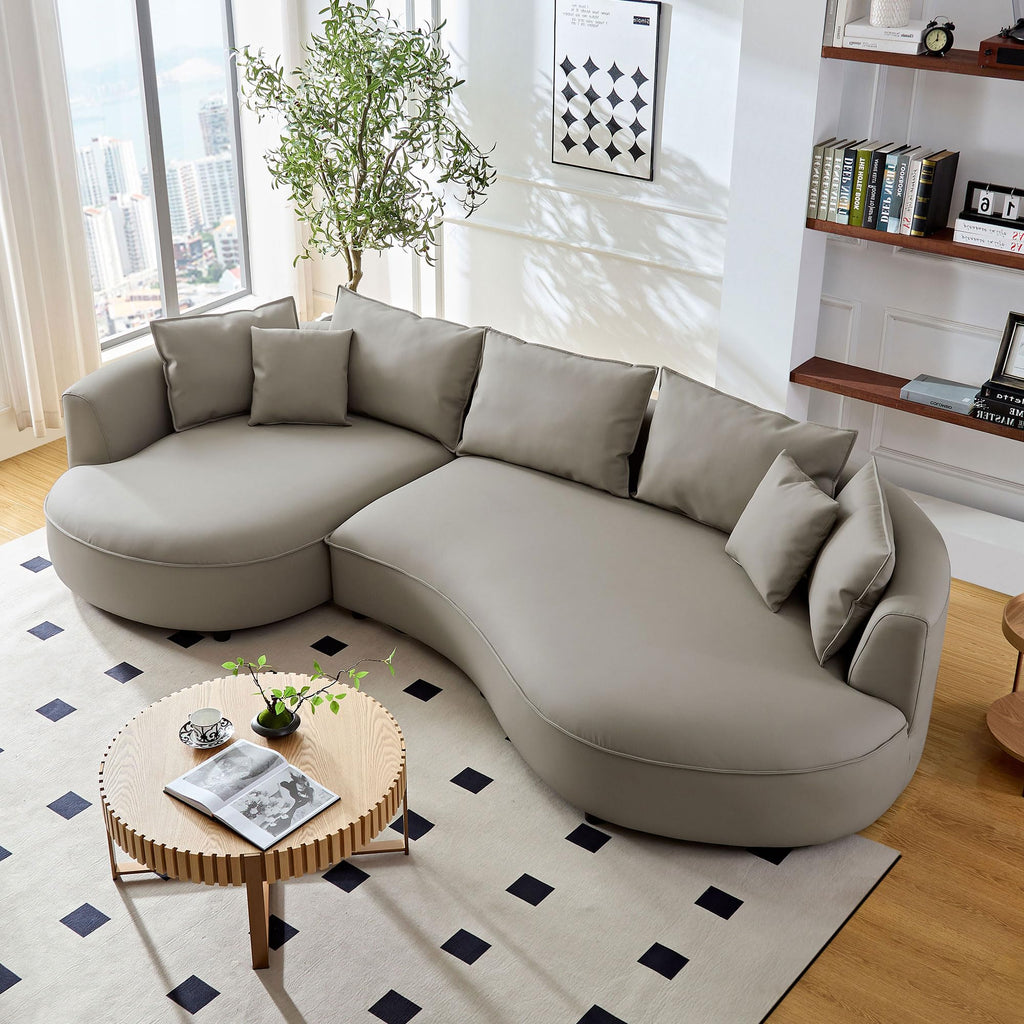 124.8" Boucle Curved Sofa Cloud Couch, Upholstered 4-Seat Sofa Couch Eco-Leather Couch Sofa Apartment Office- Left