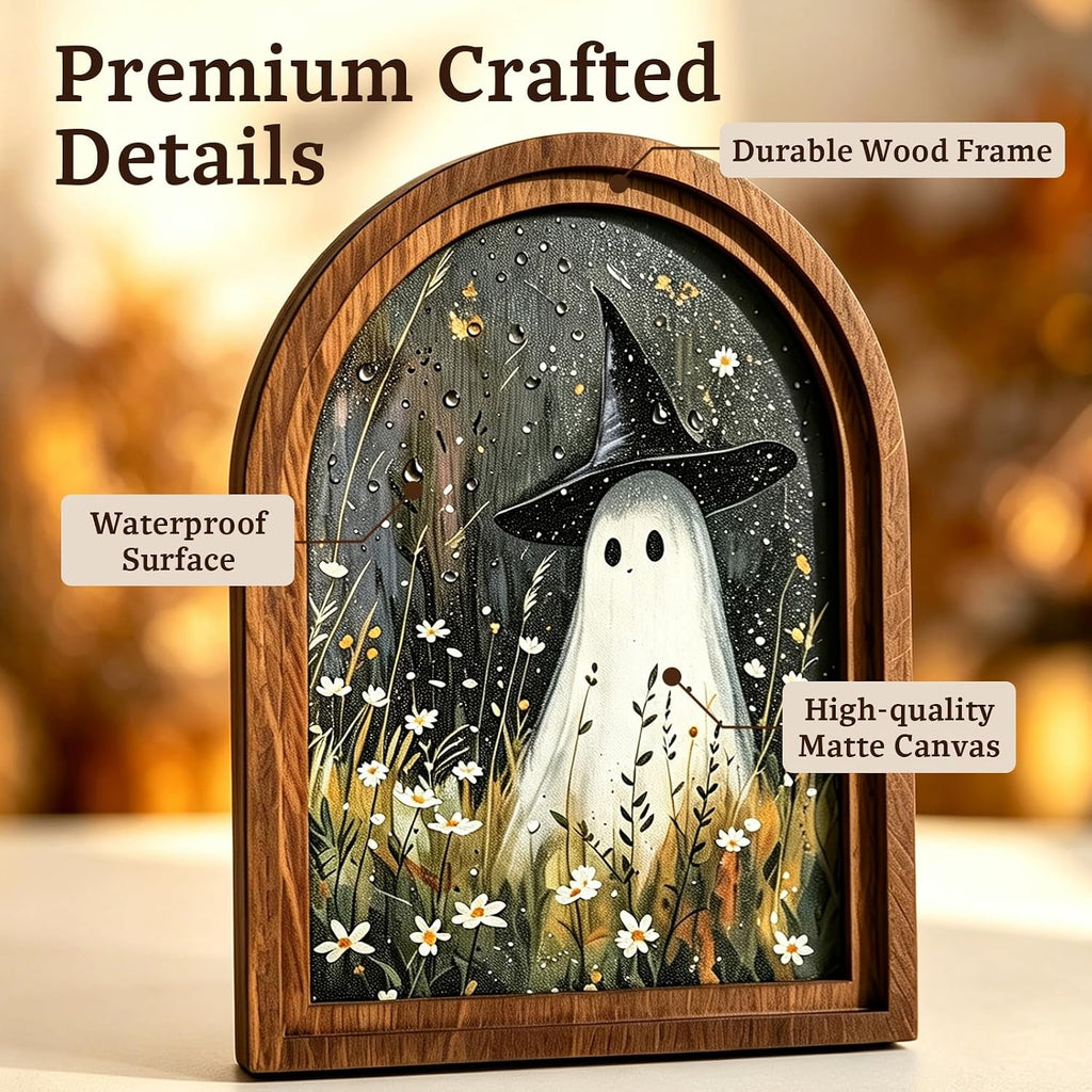 Halloween Wood Framed Arch Sign, Spooky Ghost Witch Halloween Decor