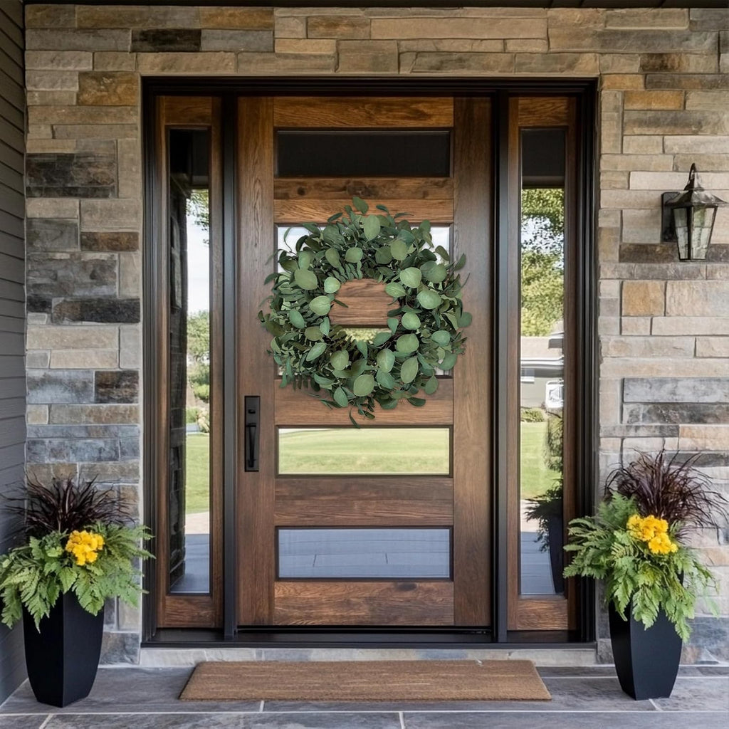 Eucalyptus Wreaths for Front Door 24 Inch, Green Boxwood Greenery Wreath, Artificial Foliage Wreath for Summer Indoor