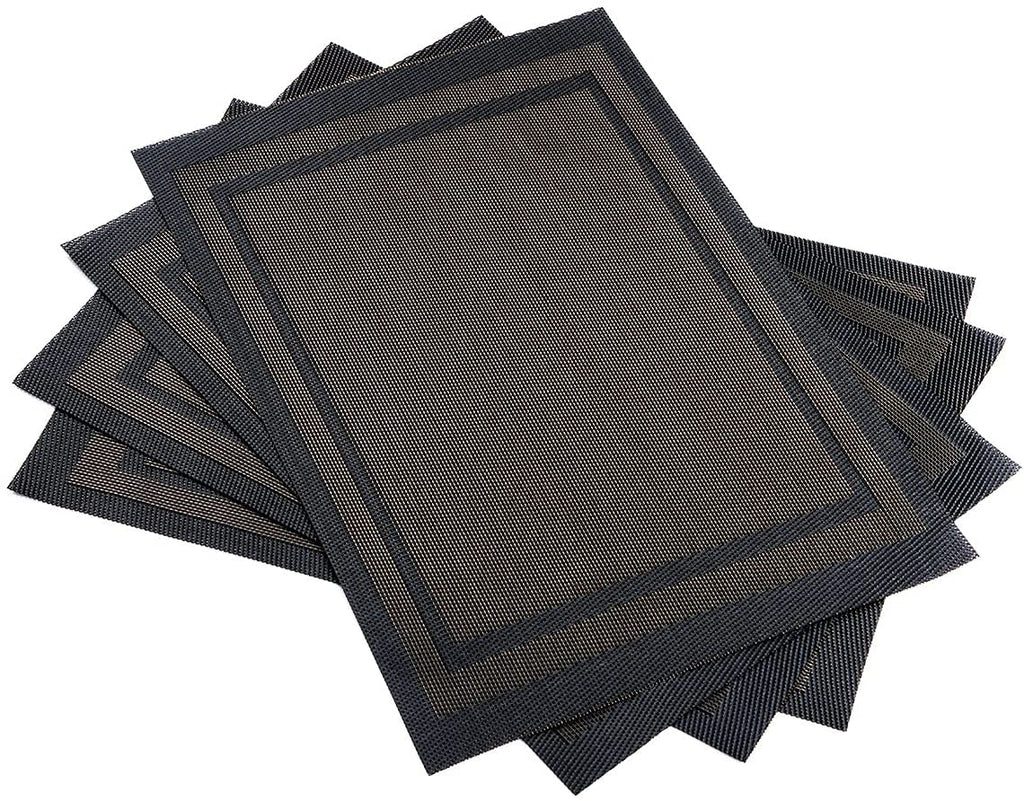 Placemats Set of 8, Linen Look Woven Place Mats (Black Gold)