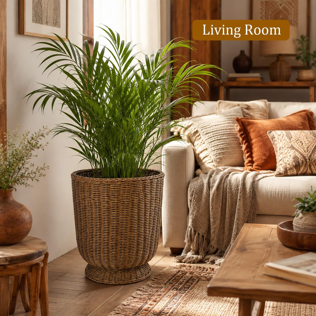 Rattan Planter, Woven Planter Basket for Plants Indoor Outdoor, Rattan Flower Pot, Decorative Plant Holder Basket for