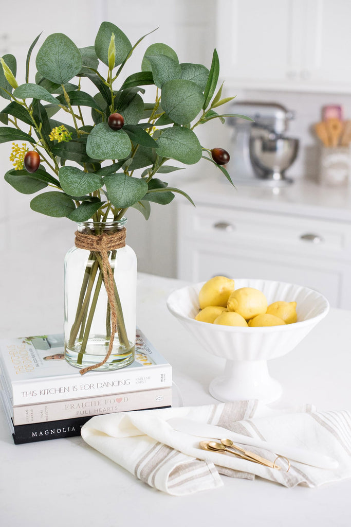 Artificial Eucalyptus Stems Fake Plants in Glass Vase with Faux Water
