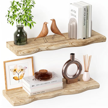 Wavy Edge Floating Shelves with Hidden Brackets, 2 Pack 36 in