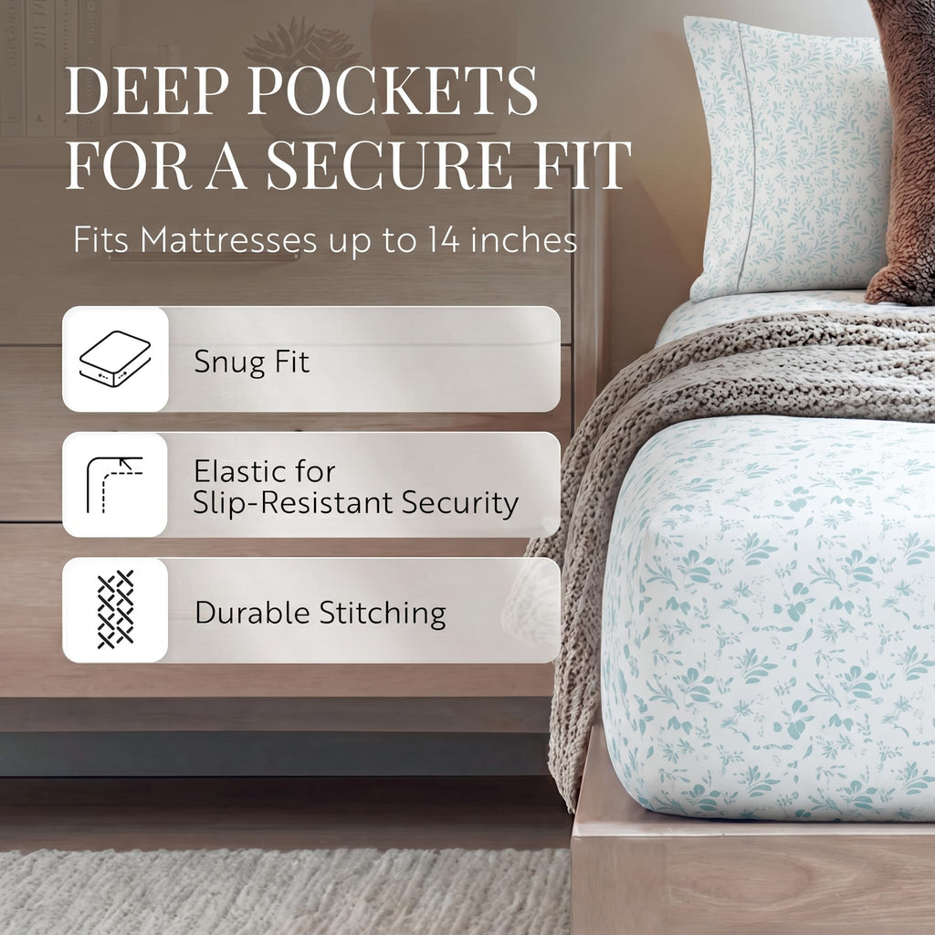 Double-Brushed Patterned Microfiber Twin Sheet Set 3 Piece - Oeko-TEX Certified Ultra Soft & Wrinkle-Free - 16" Deep