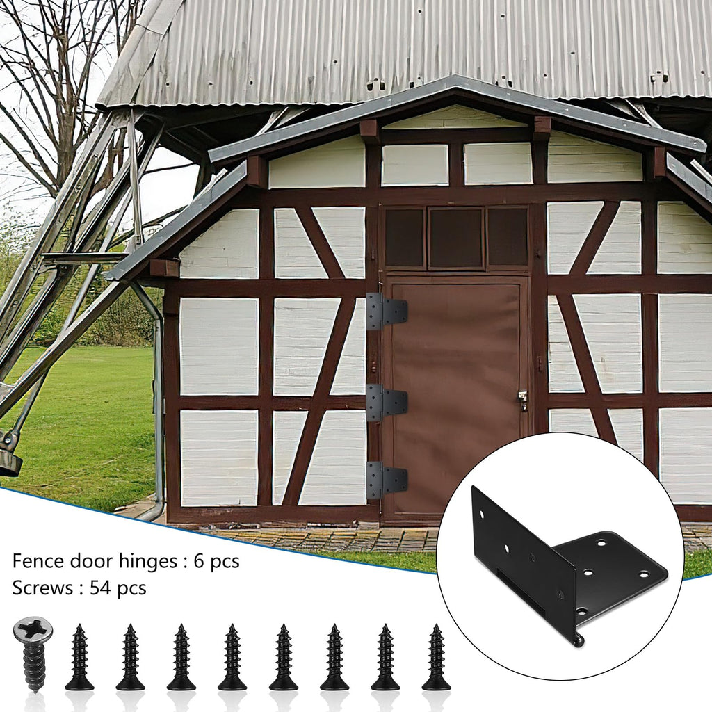 Heavy Duty Gate Hinges for Wooden Fences - 6 Pcs Black Iron Metal Barn Door Hinges for Wood Shed, Swing Door - With