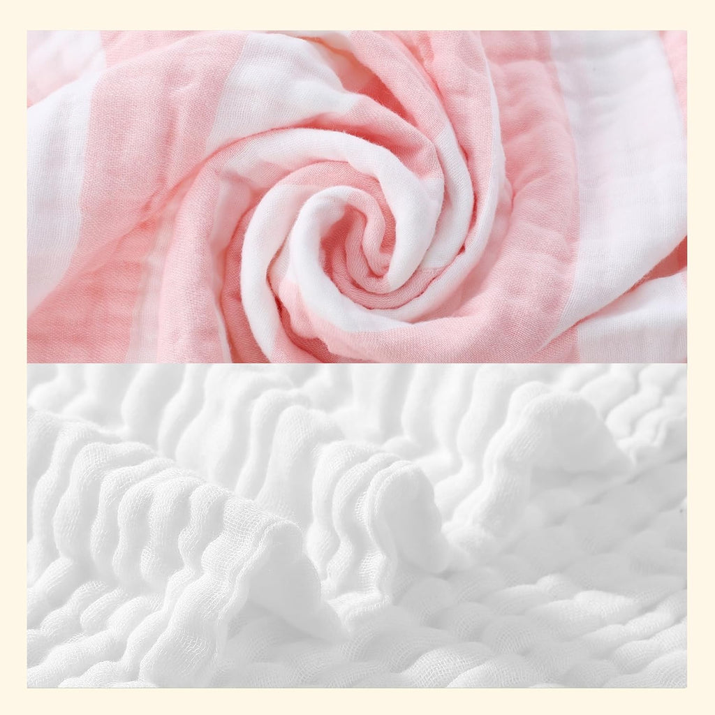 Organic Muslin Baby Bath Towel Blanket Pc Gift Set -Pink Stripe