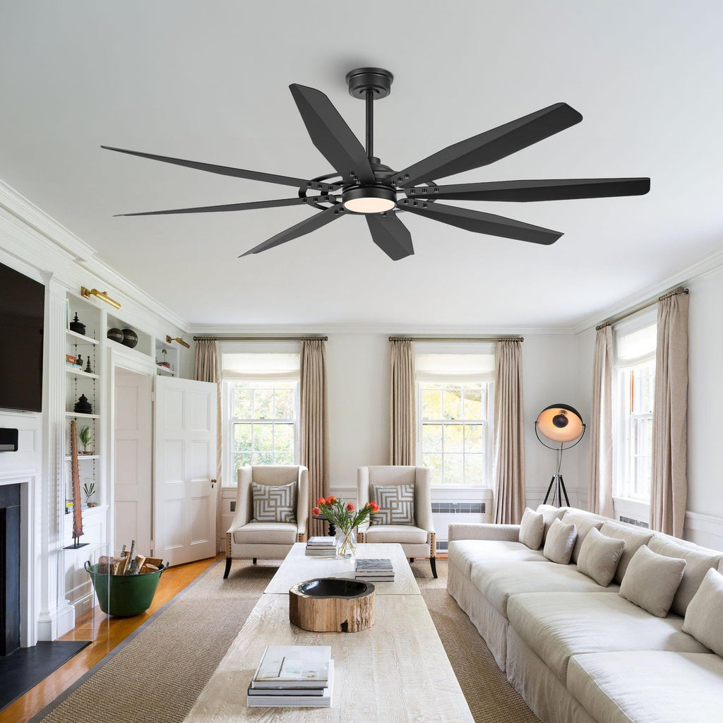 72 inch Large Ceiling Fan with Light & Remote Control, Aluminum 8-Blades Modern Industrial Ceiling Fan, Reversible