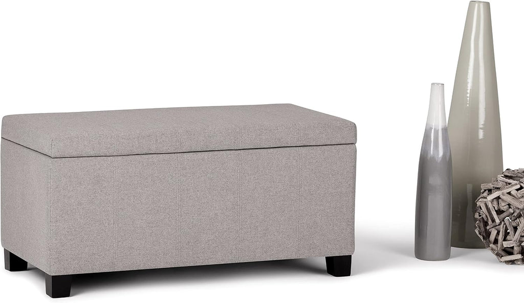 Dover 36" Wide Linen Look Fabric Storage Ottoman in Cloud Grey | Contemporary ottoman with lift-top and safety