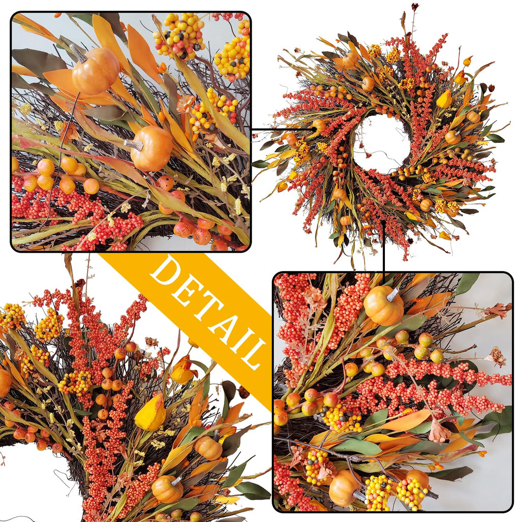 24In Fall Harvest Wreath for Front Door Autumn Thanksgiving Decor