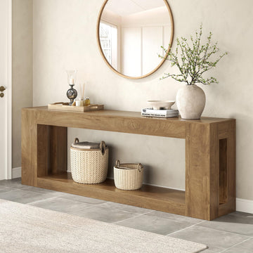 82-Inch Console Table with Storage Shelf, Farmhouse Entryway Table