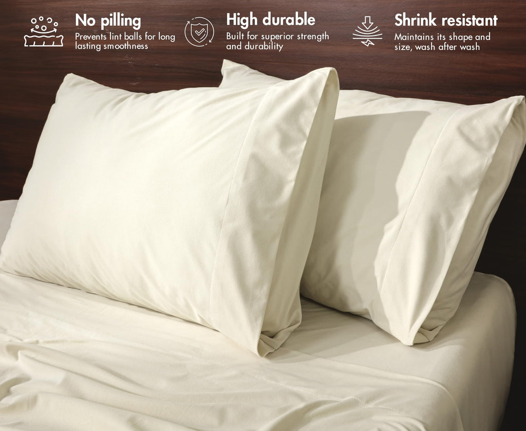 Flannel Sheets Full Size, 4 Pcs Ultra Soft Bed Set, Vanilla Cream
