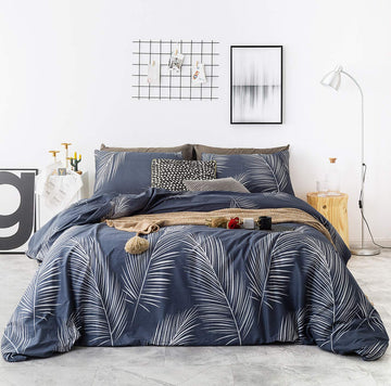 Navy Blue Botanical Duvet Cover 100% Cotton 3 Pcs Set
