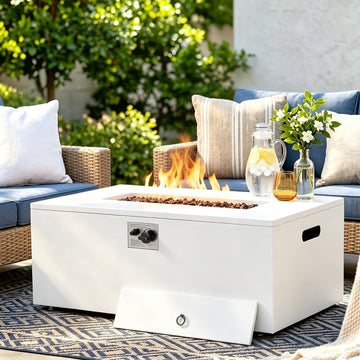42" Gas Fire Pit Table Outdoor Rectangle Propane Fire Pit No Tank Holder | 50,000 BTU 2 in 1 Low Profile Firepit