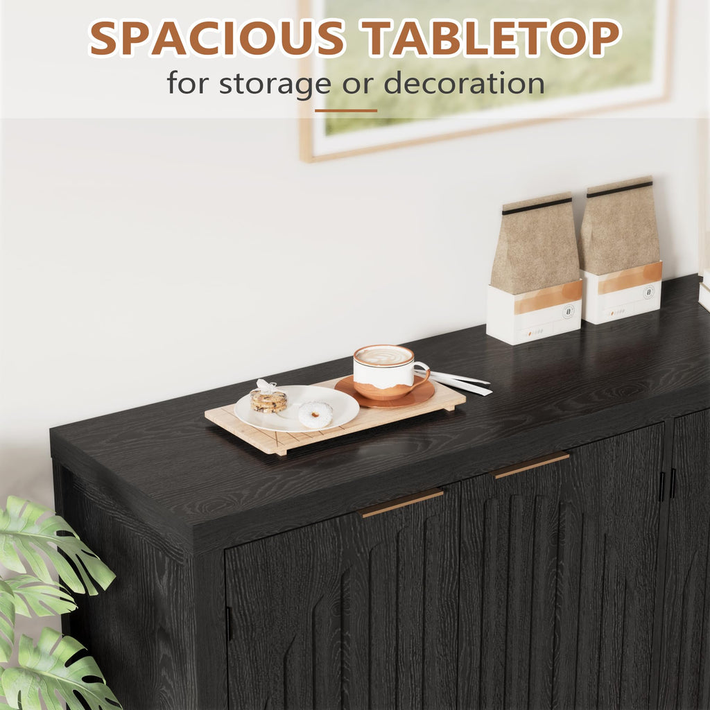 Fluted Sideboard Buffet Cabinet with Storage, 58" Mid Century Modern Accent Cabinet with Arch Doors, Large Wood Media