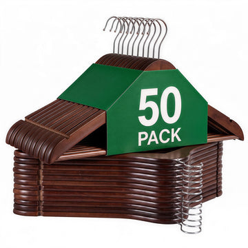 Wooden Hangers 50 Pack, Solid Wood Hanger with Non Slip Pant Bar