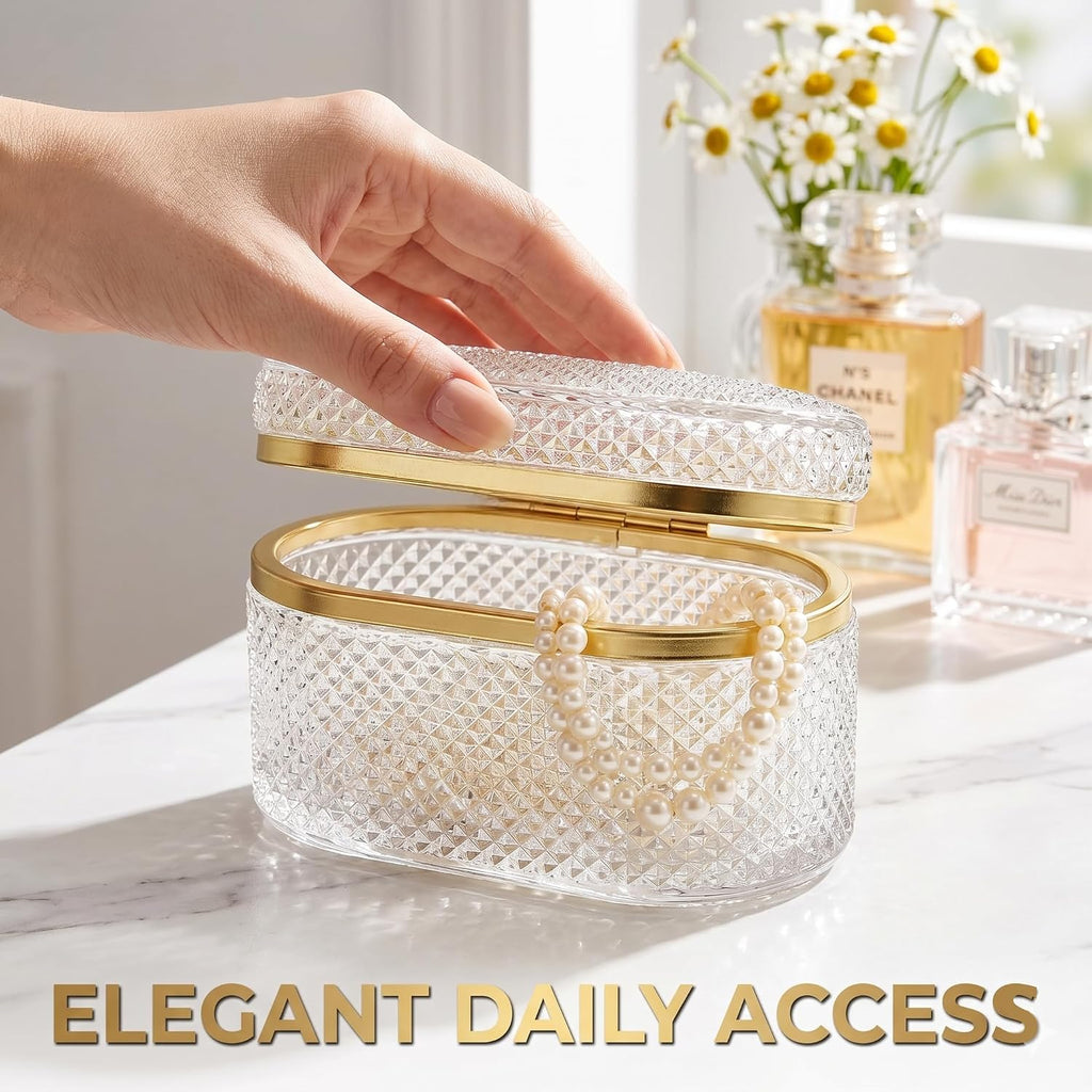 Embossed Glass Trinket Box with Lid for Women