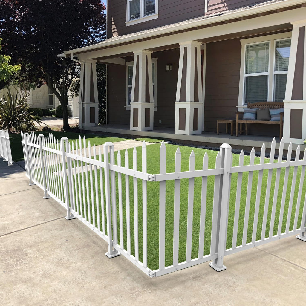 2 Sets 36" H x 84" L Vinyl White Picket Fence Panels No Ground Spike Decorative Fencing for Pool Garden Backyard