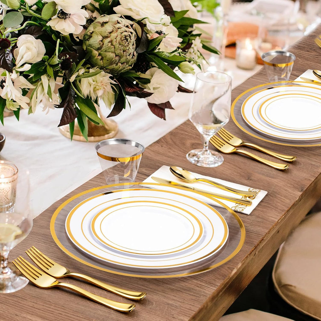 Inch Reusable Clear Charger Plates with Gold Rim - Set of 25