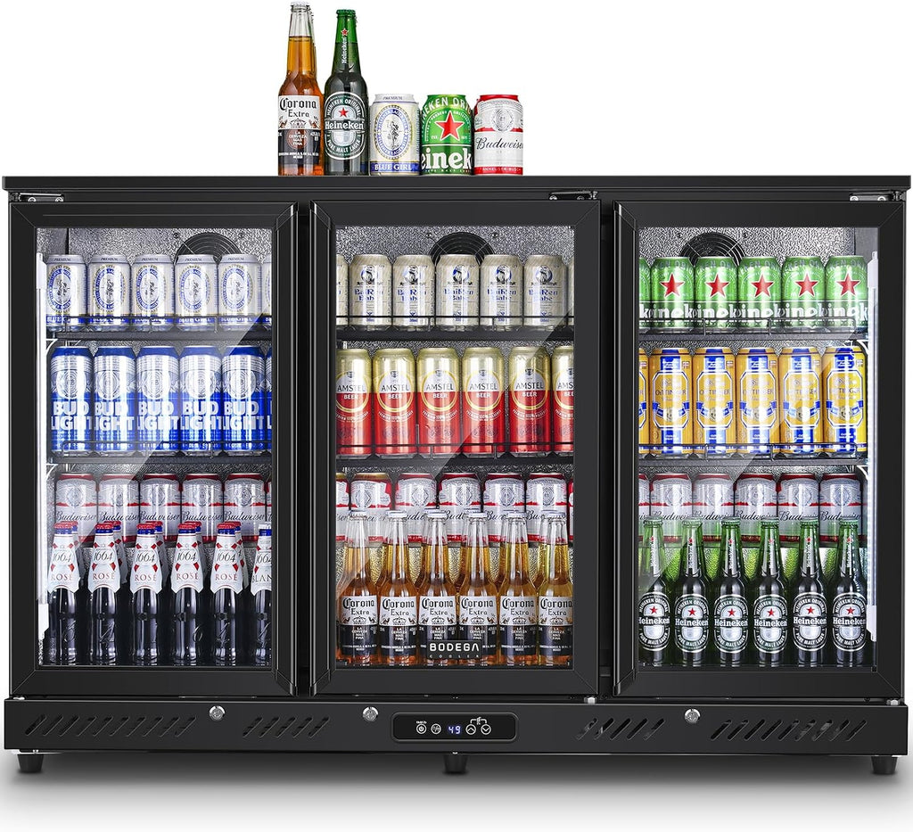 Commercial Bar Cooler With 3 Glass Doors,11.4 Cu.Ft Under Counter Beverage Refrigerator