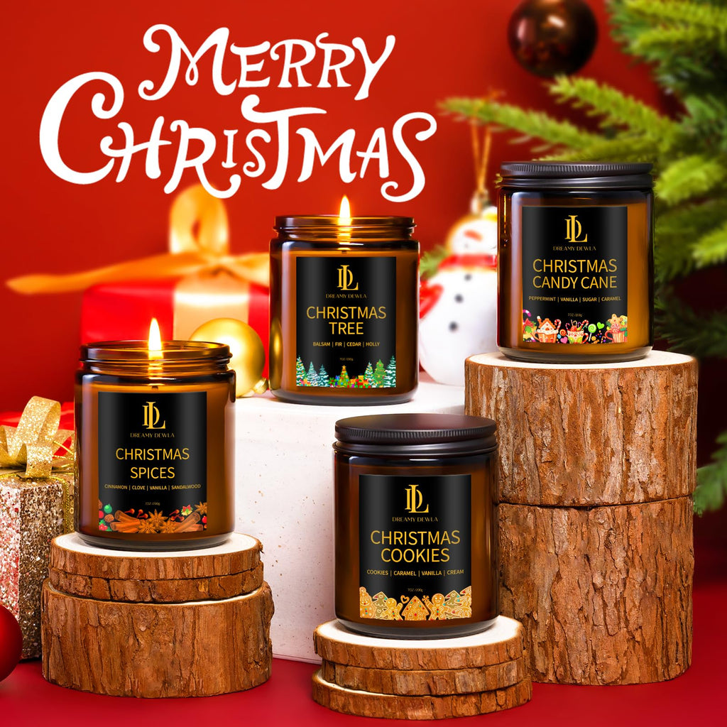 Christmas Candles Set Scented, 4Pack 28oz, Soy Wax