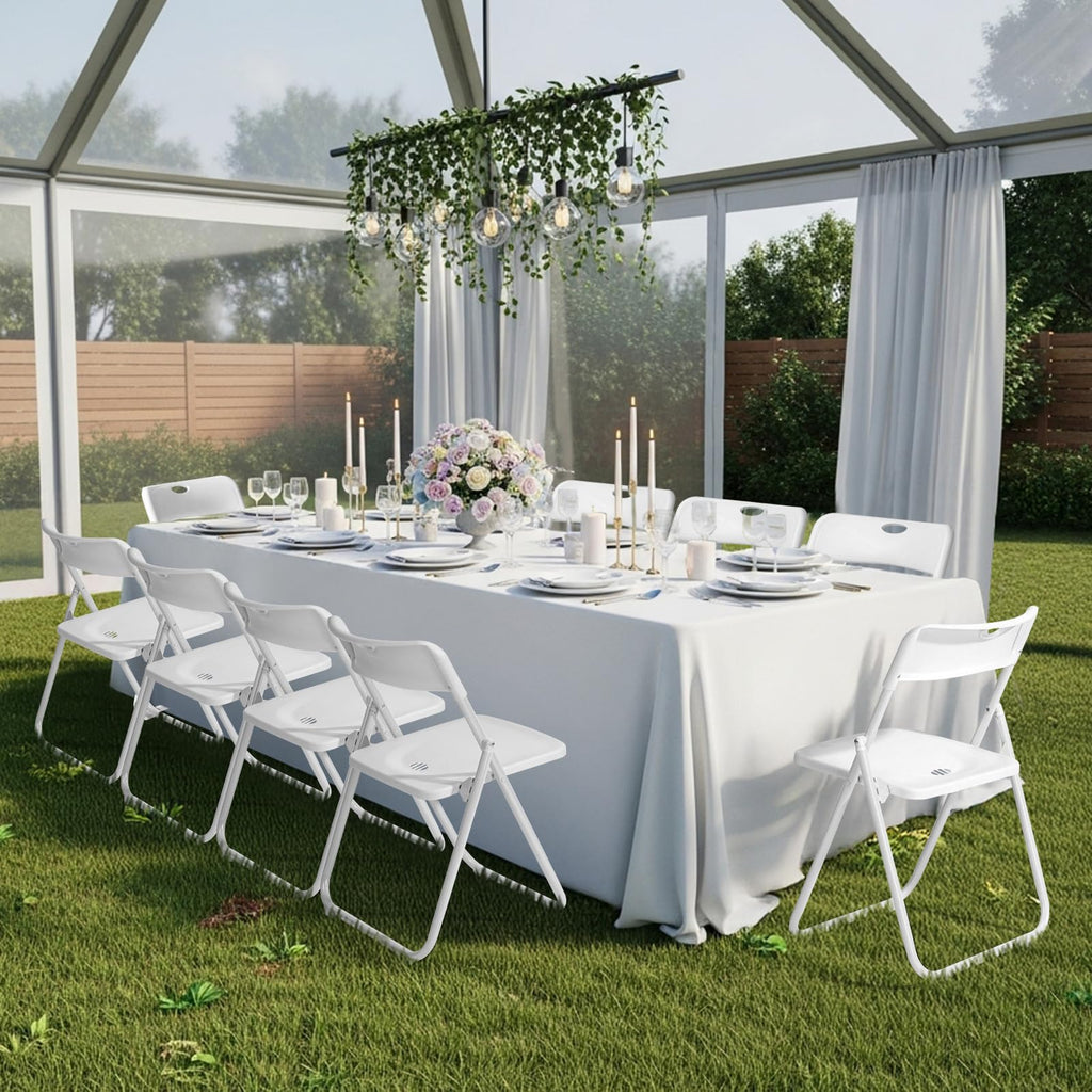 12 PCS Plastic Folding Chair, Lightweight Foldable Chair, White