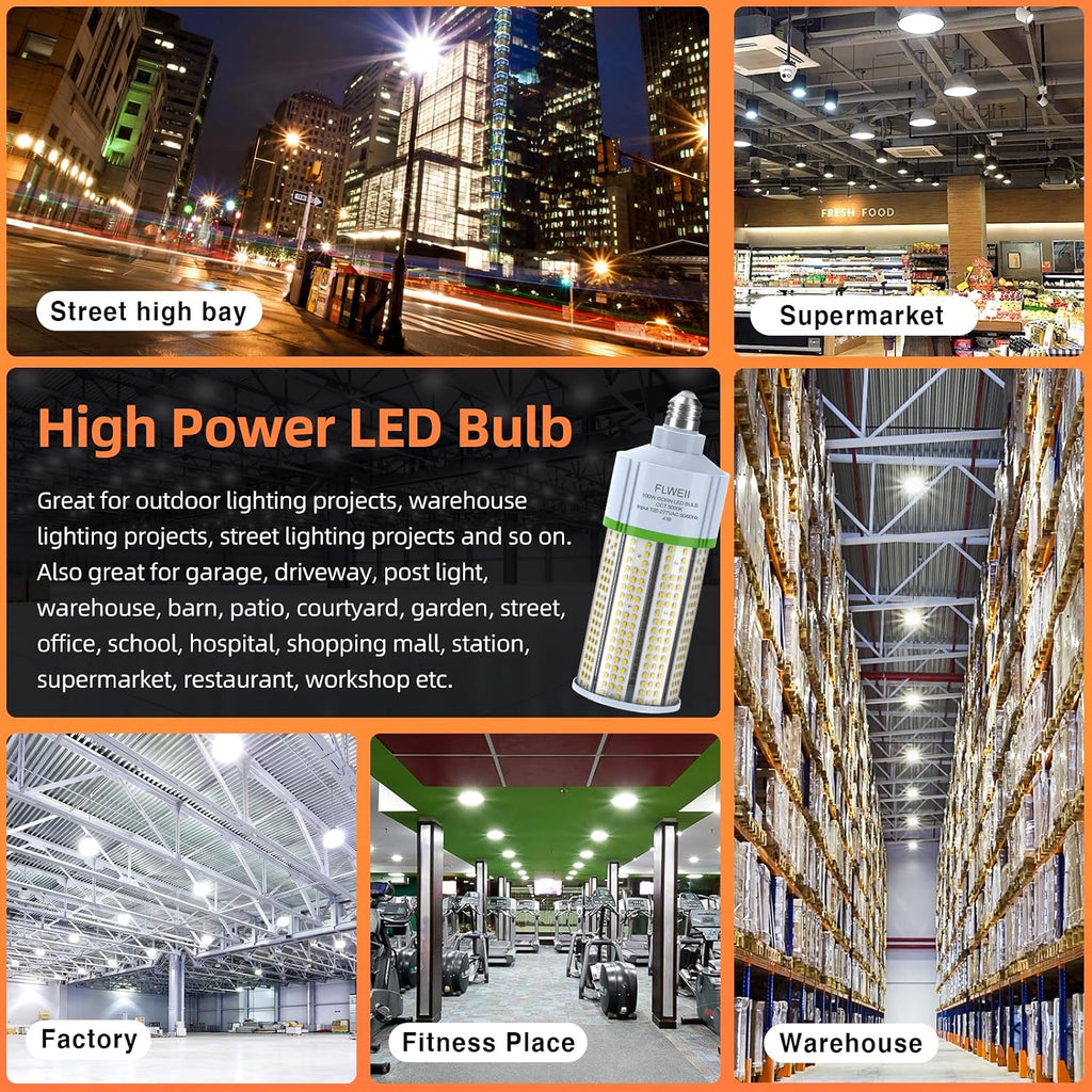 100W LED Corn Light Bulb, E26/E39 led Bulb Large Mogul Base, 110/277v 5000K Daylight White Lamp, 13500 Lumen