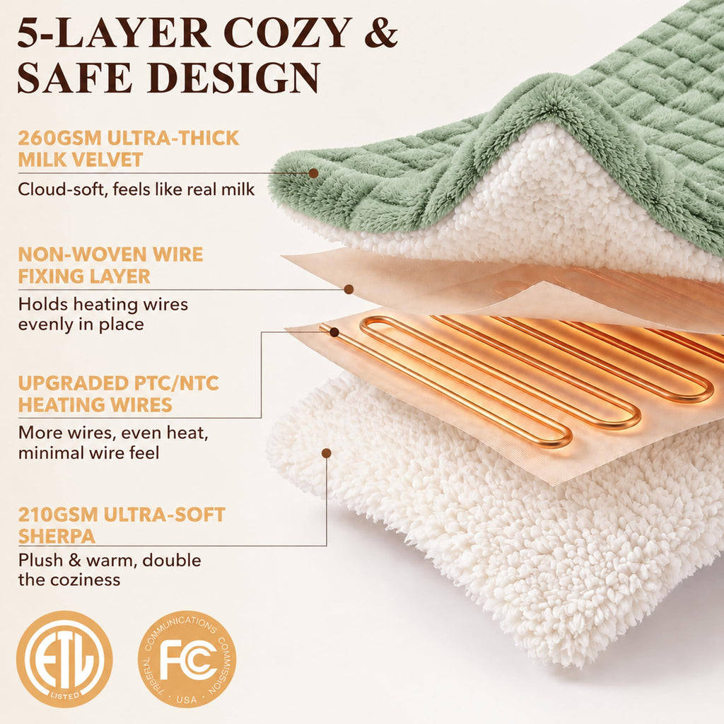 Electric Heated Full Blanket, 10 Heating Levels 12 Time Setting, Green