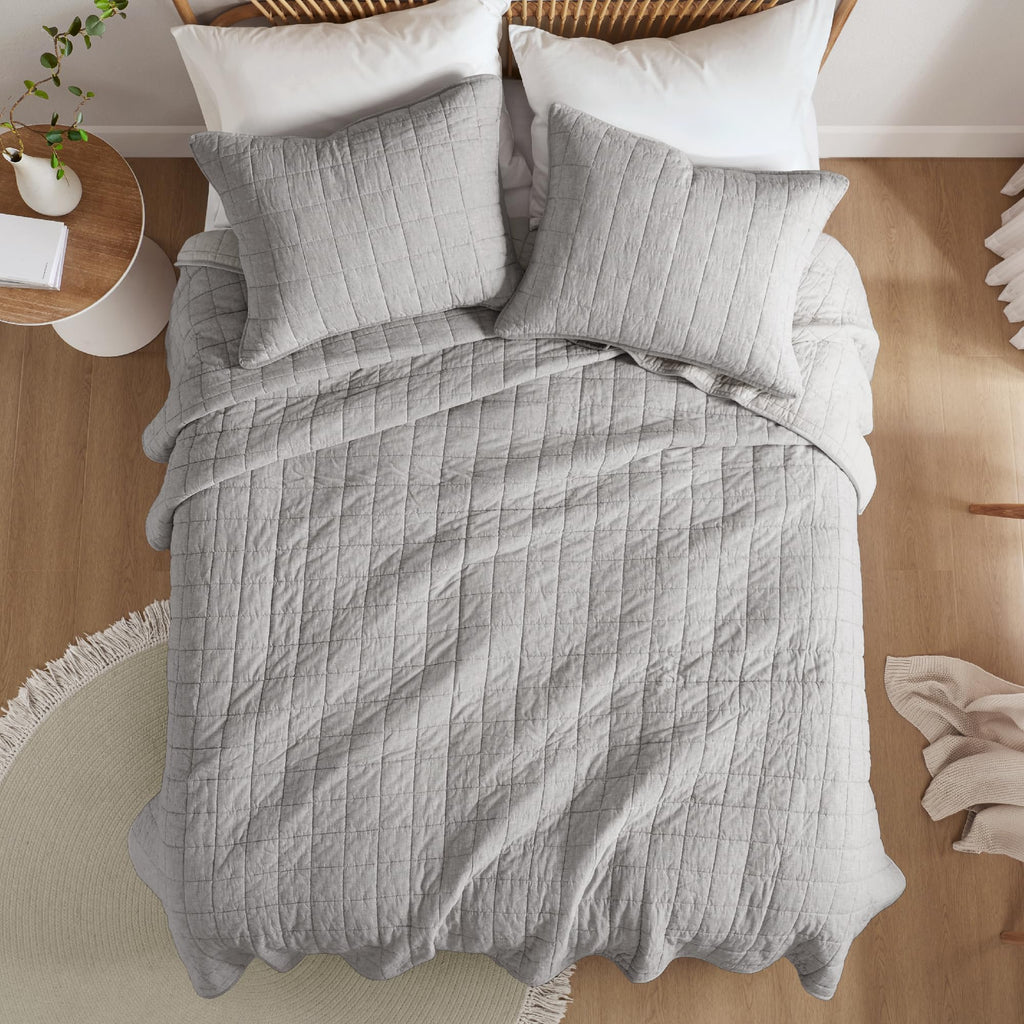 Quilt, Grey - Breathable Box-Stitch Coverlet