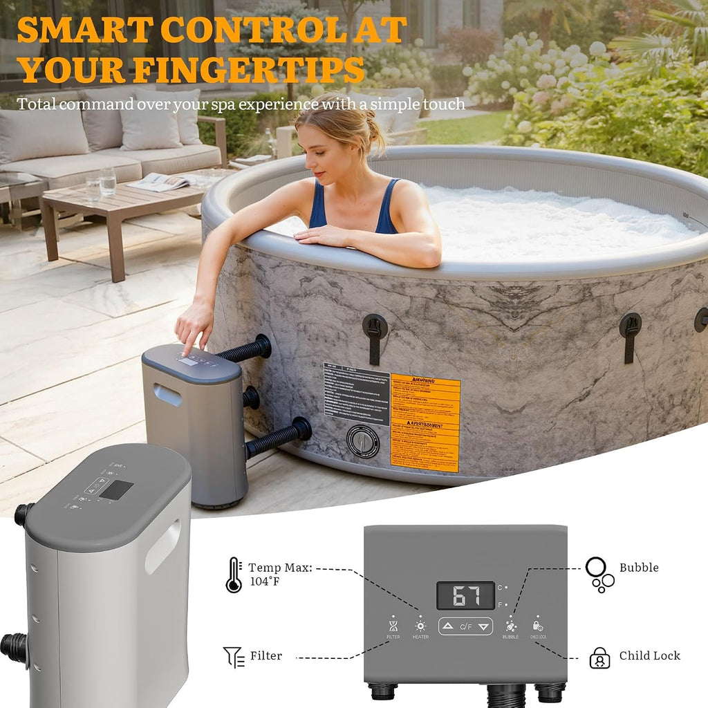 85" Premium Drop-Stitch Inflatable Hot Tub for 8 Person, Rigid Portable Outdoor Spa with 220 Massage Jets, Smart