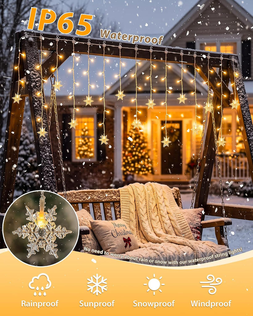 8.2FT 80 Count Warm White Christmas Snowflake Icicle Fairy Lights