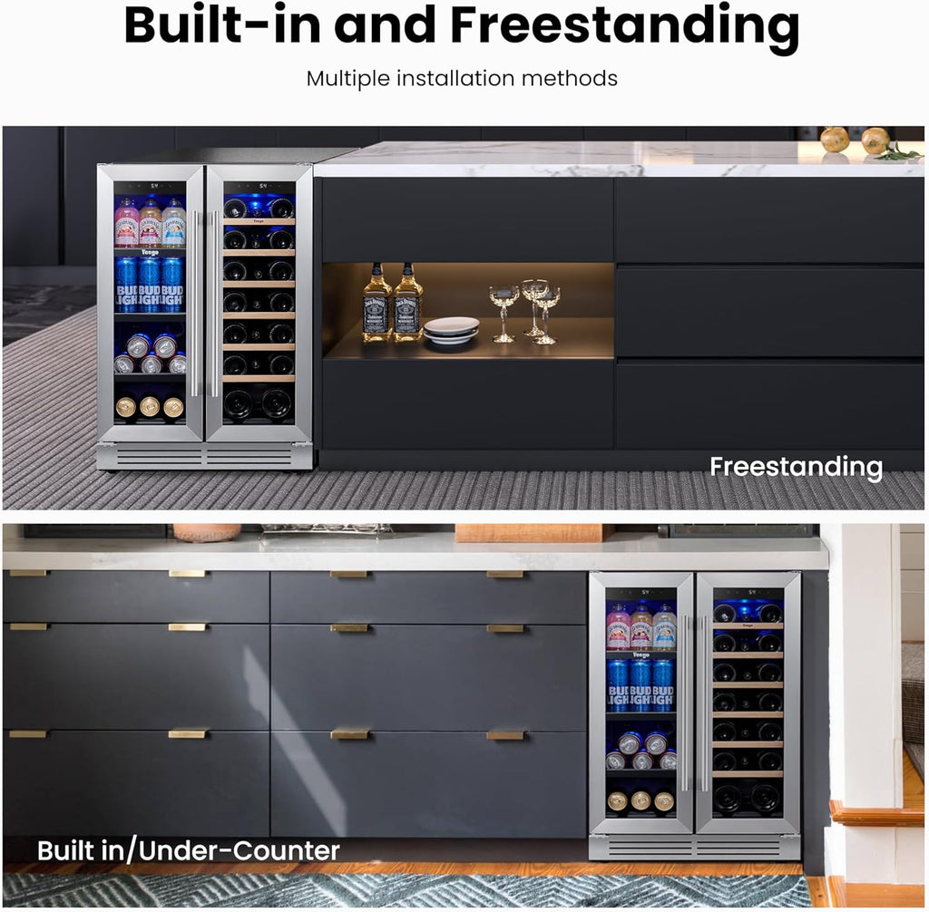 Wine & Beverage Refrigerator, 24 Inch 60 Cans and 20 Bottles Dual Zone Wine Cool