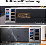 Wine & Beverage Refrigerator, 24 Inch 60 Cans and 20 Bottles Dual Zone Wine Cool