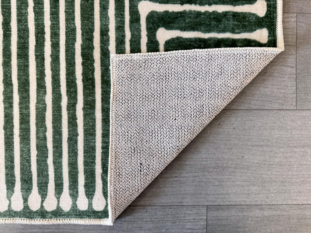 Washable Modern Runner Rug Kitchen, Green Geometric Rug