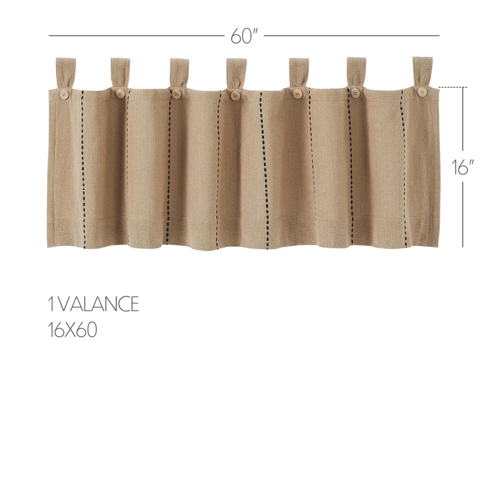 Stitched Burlap Curtain Valance, Natural, 16x60